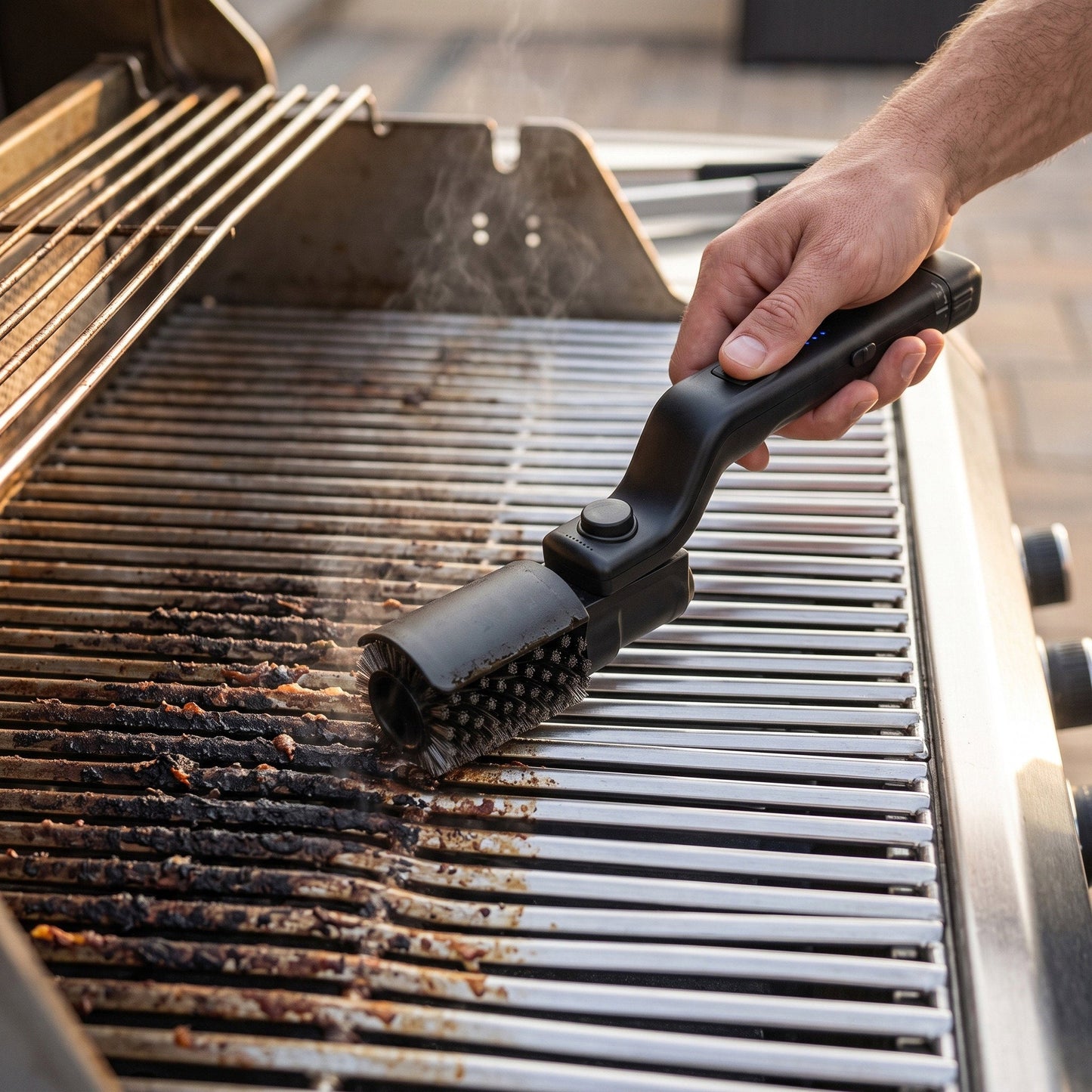 CARA Grill Pro electric BBQ brush cleaning heavily burnt grill grate