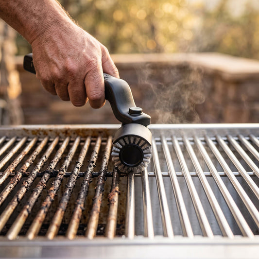 CARA Grill Pro electric BBQ brush lifting burnt grease off grill grate