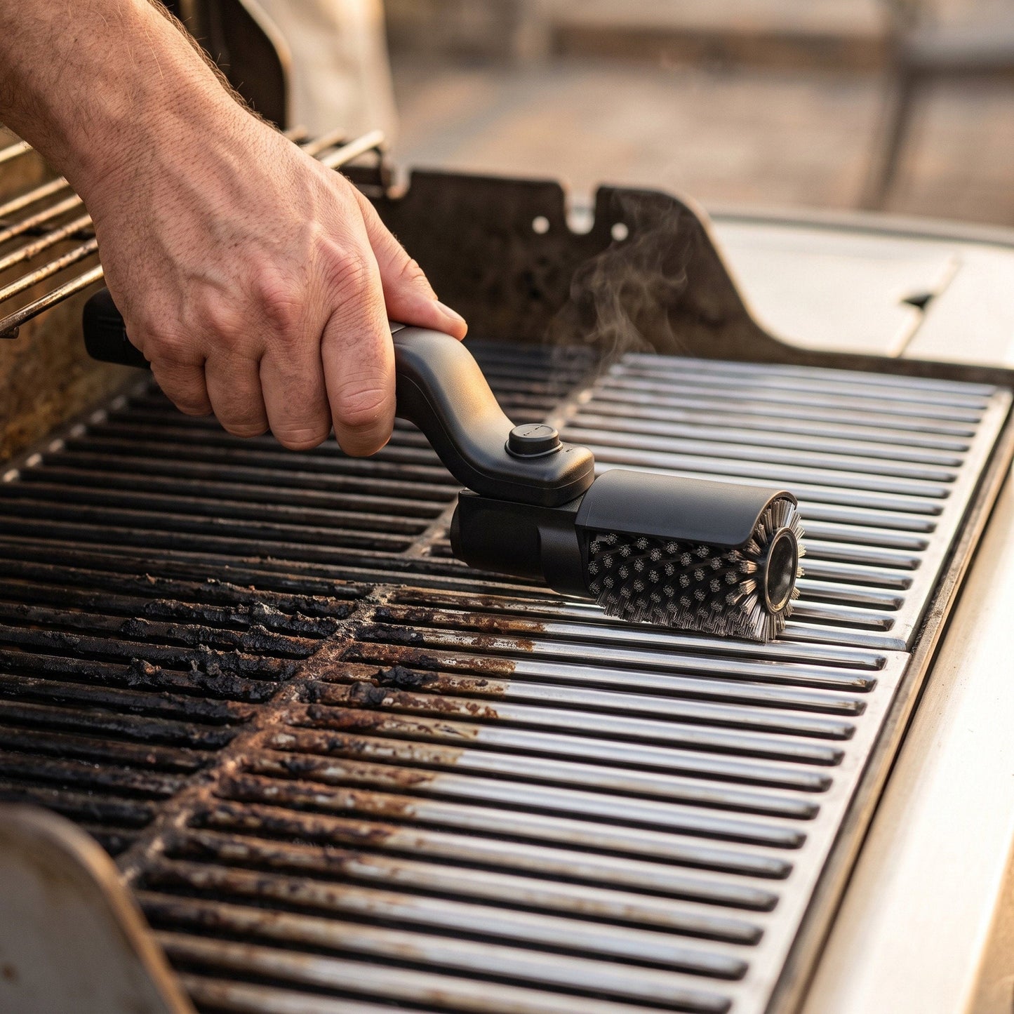 CARA Grill Pro electric BBQ brush leaving grill grate spotless